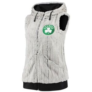 Women's Antigua Silver/Black Boston Celtics Rant Hooded Full-Zip Vest. Size: S